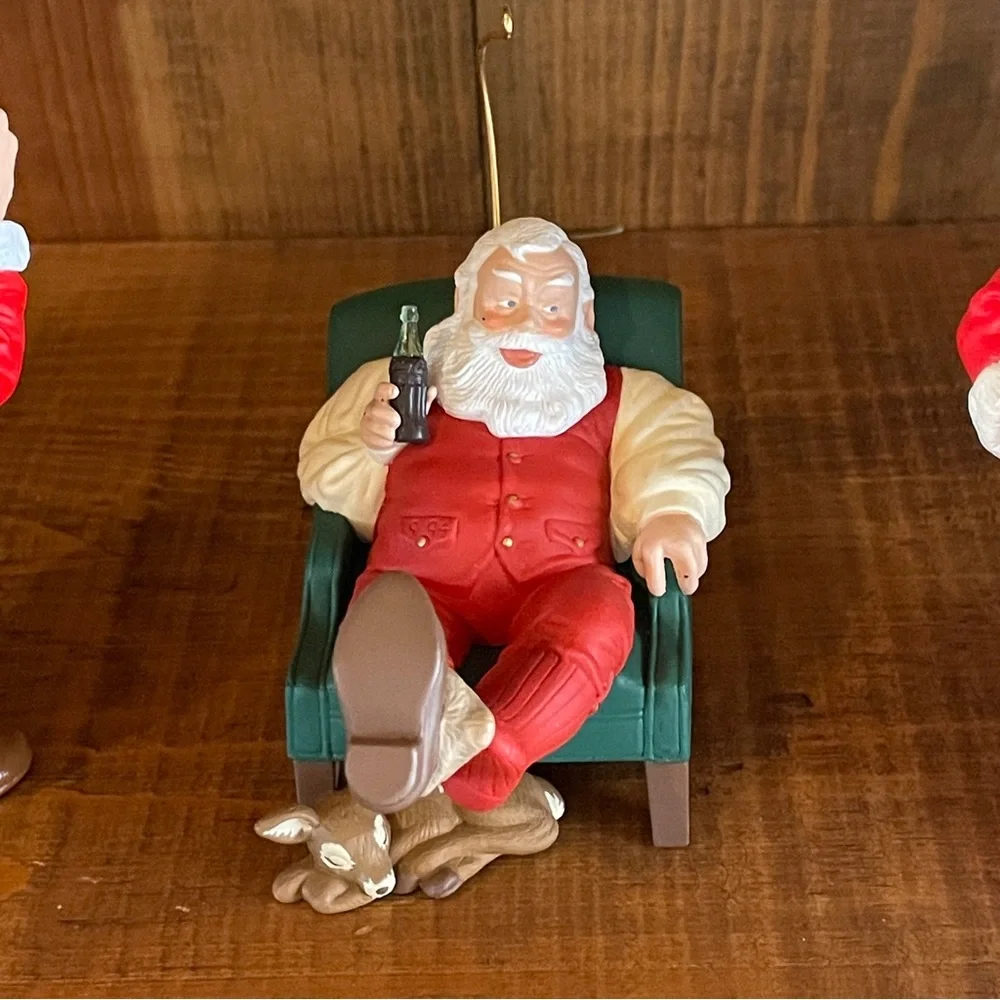 Bundle of 3 1990's Hallmark Coca Cola Santa Claus Christmas Ornaments